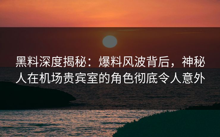 黑料深度揭秘：爆料风波背后，神秘人在机场贵宾室的角色彻底令人意外