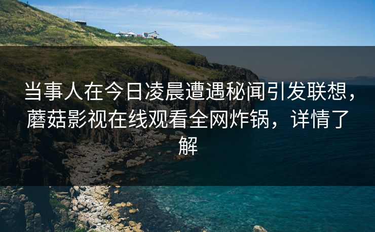 当事人在今日凌晨遭遇秘闻引发联想，蘑菇影视在线观看全网炸锅，详情了解