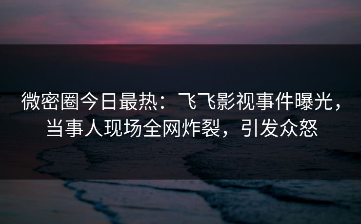 微密圈今日最热：飞飞影视事件曝光，当事人现场全网炸裂，引发众怒